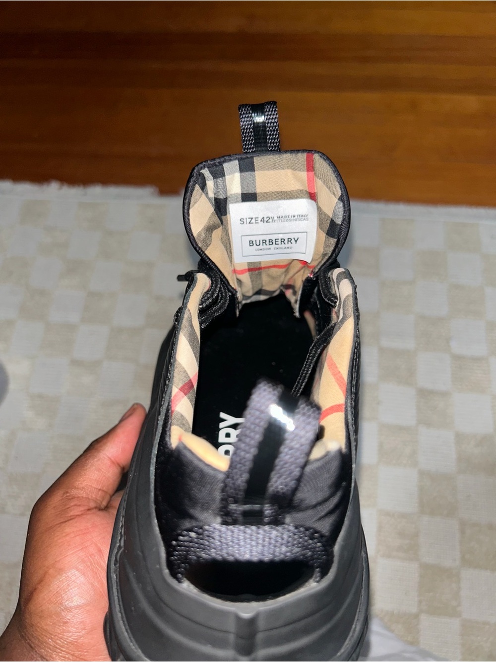Burberry Black Sneakers with Beige Nova Check Lining